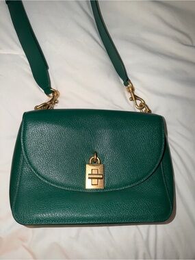 Green Leather Crossbody Bag with Gold Hardware